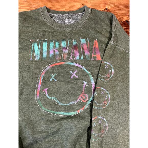 NIrvana Rock 90's Music Pullover Crewneck XXL Vintage Style Green Sweatshirt - Picture 1 of 7